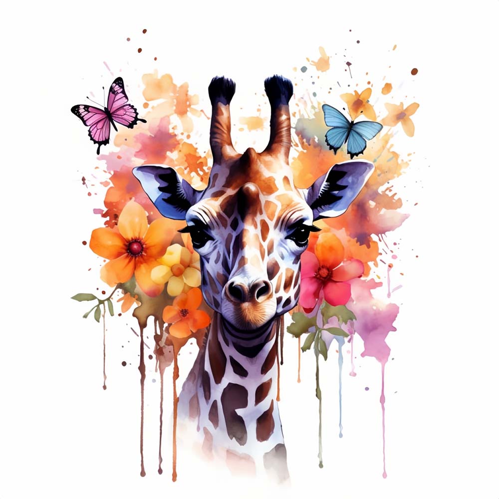 Watercolor Giraffe and Butterflies Paint by Numbers