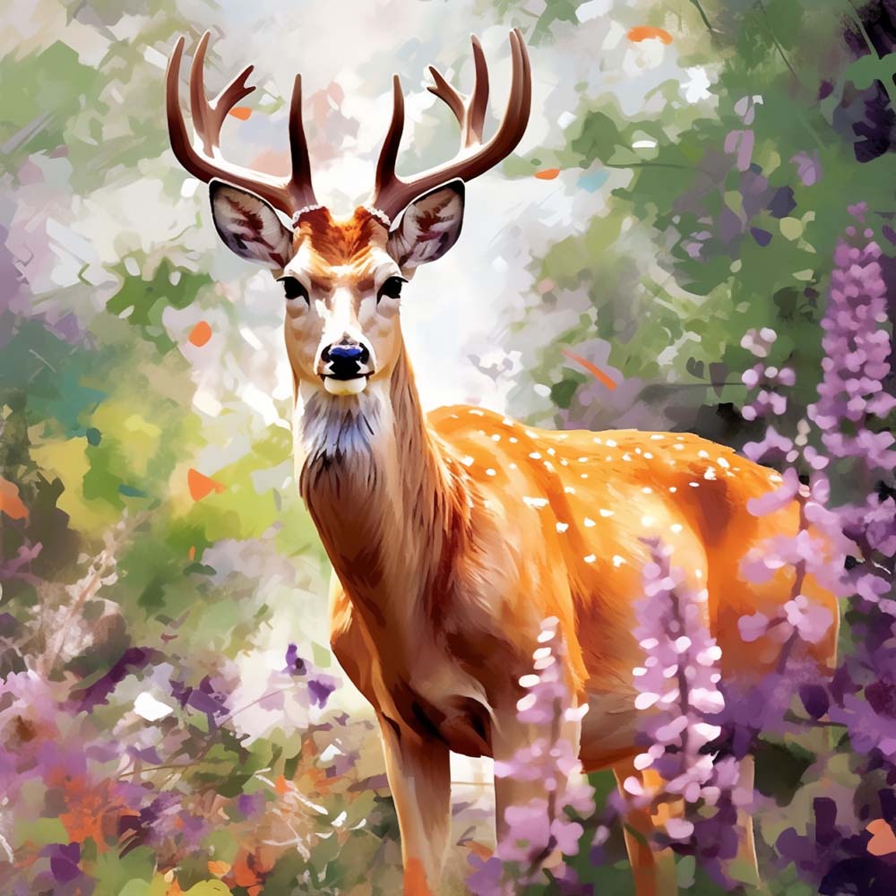 Watercolor Deer in Forest Paint by Numbers