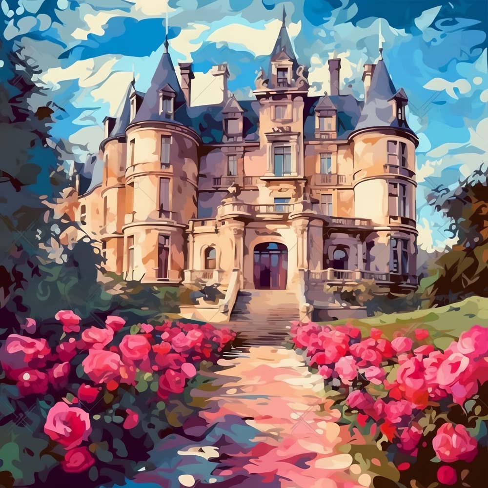 Roses in front of the Castle Paint by Numbers