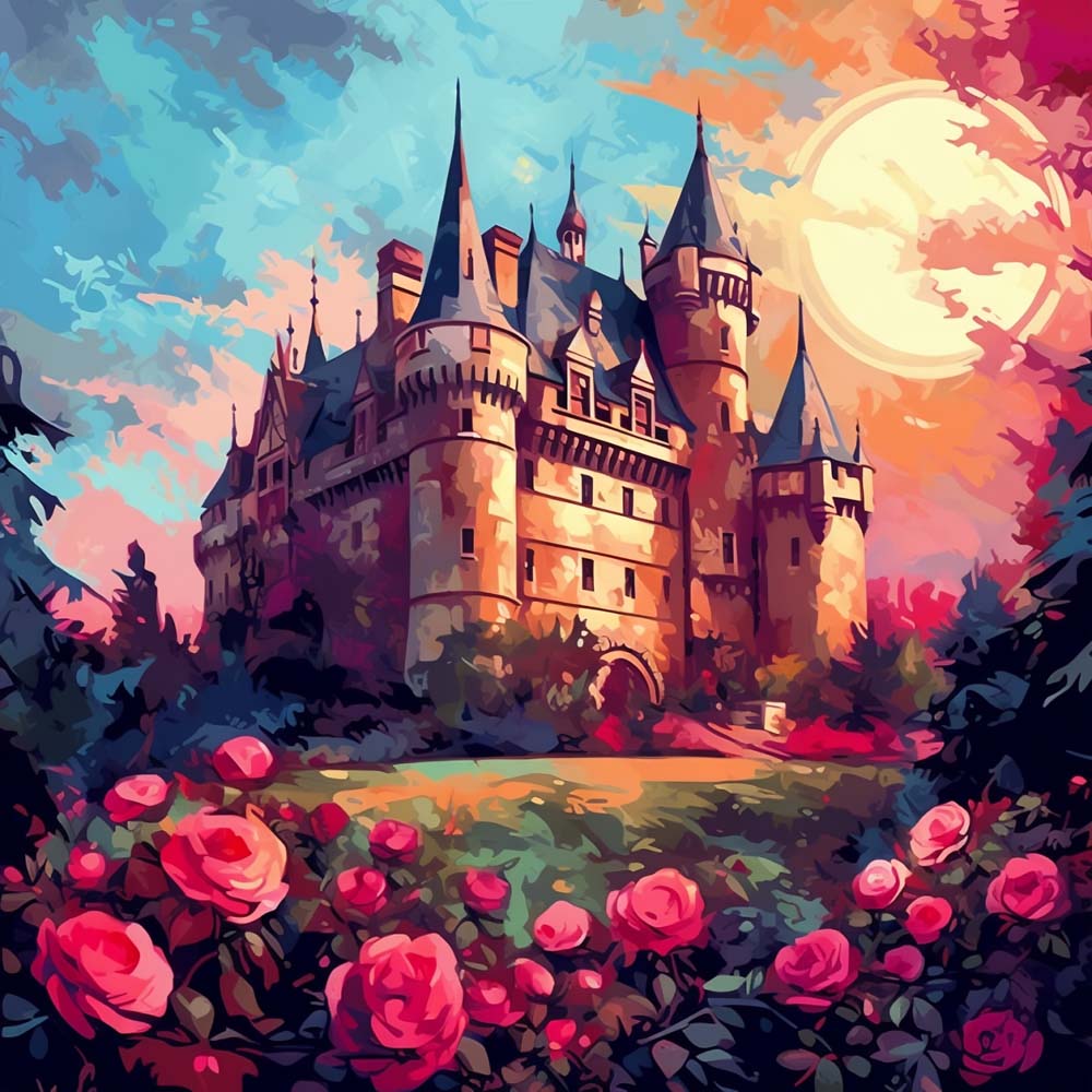 Castle Roses Sunset Paint by Numbers