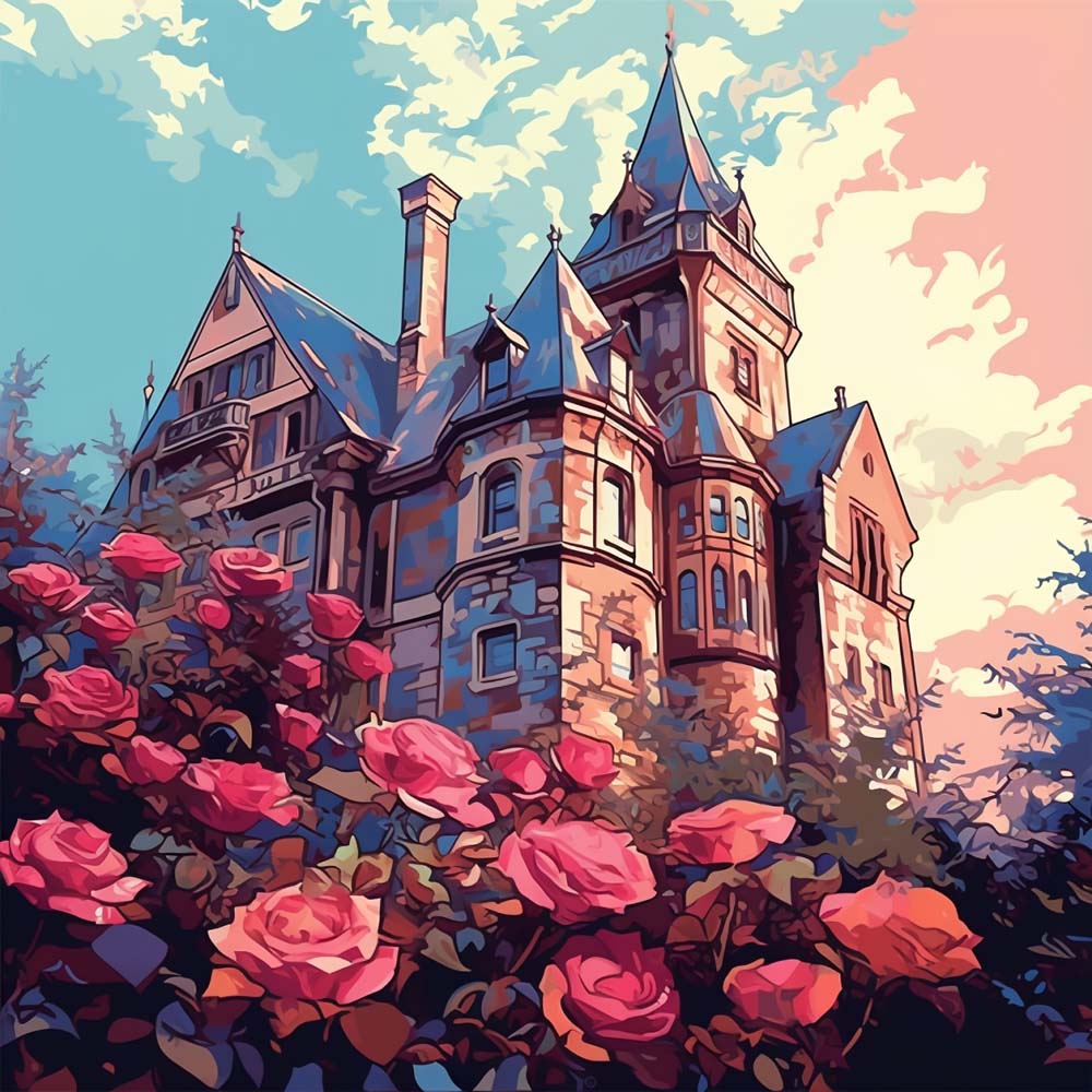 Castle among Roses Paint by Numbers