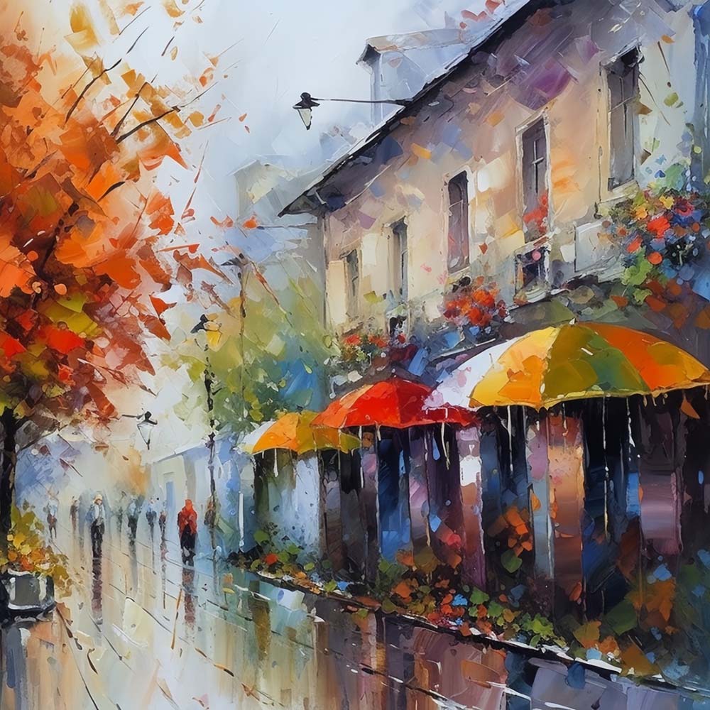 Watercolor Street in Autumn Paint by Numbers