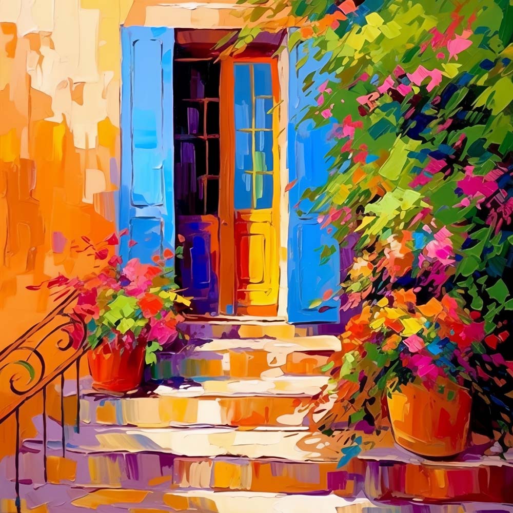 Flowers on the Steps Paint by Numbers