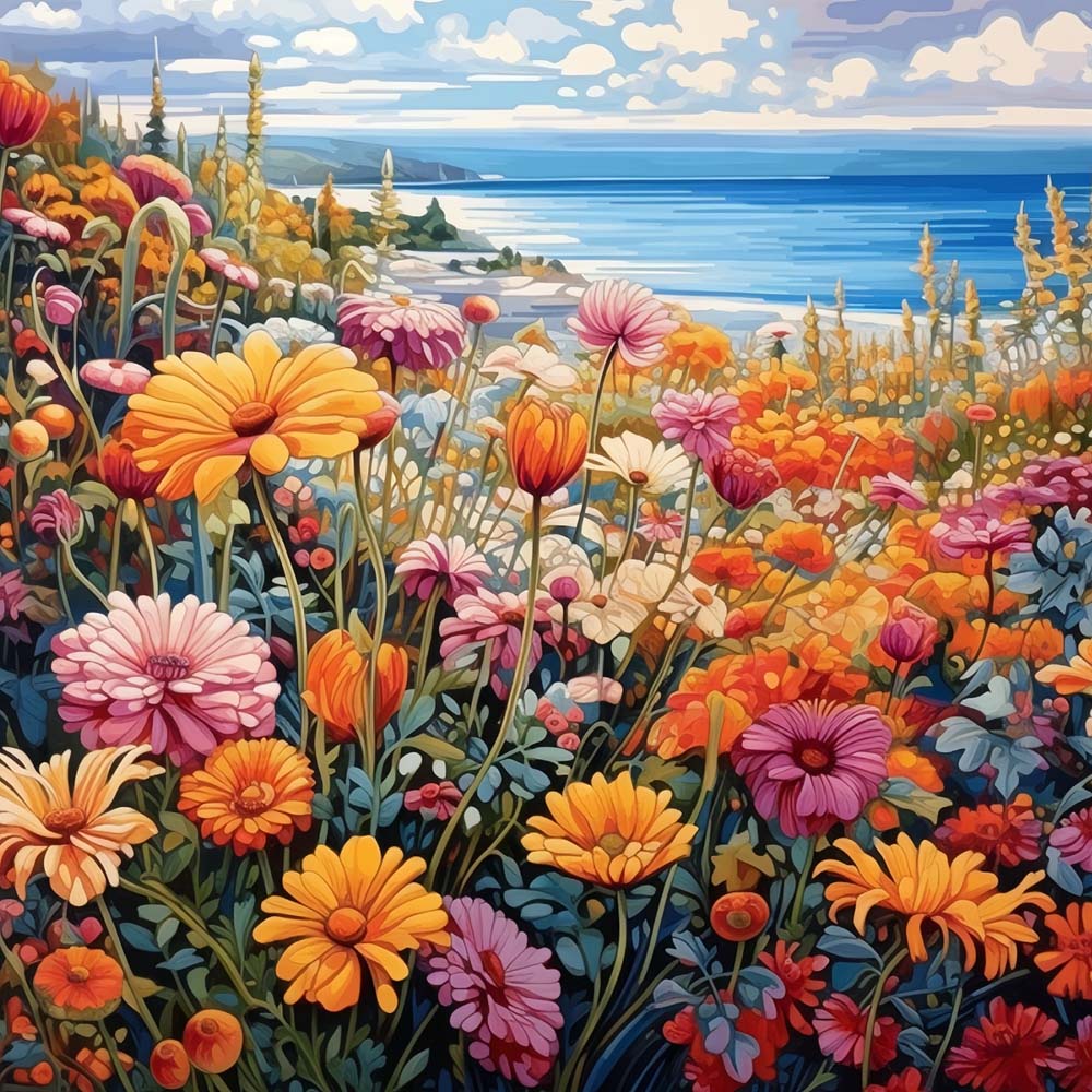 Chrysanthemums by the Sea Paint by Numbers