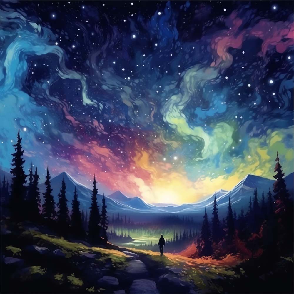 Forest under the Aurora Paint by Numbers