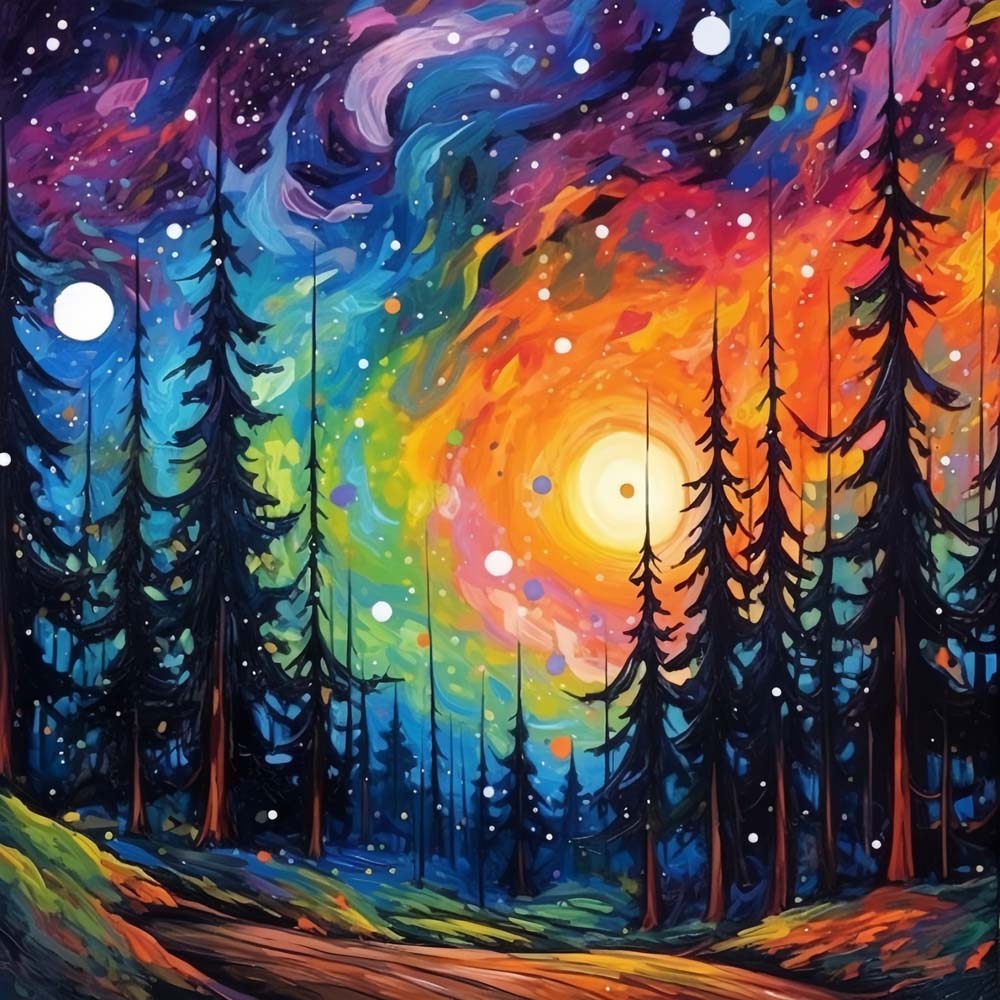 Abstract Forest and Starry Sky Paint by Numbers