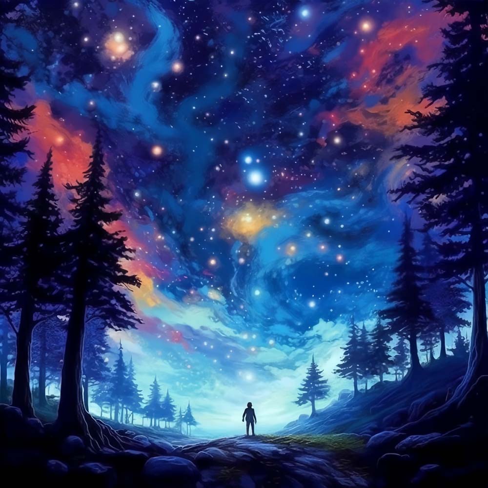 In the Forest Looking up at the Stars Paint by Numbers