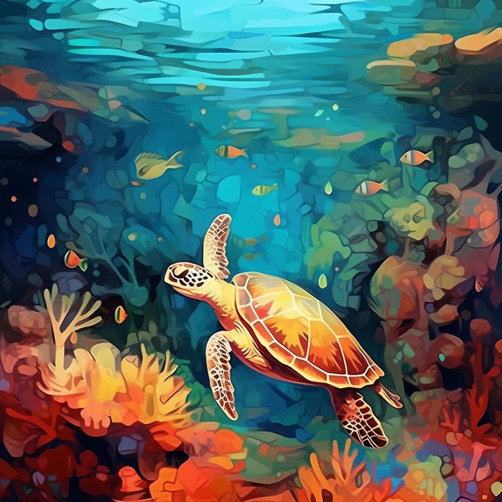 Turtle in the Sea Paint by Numbers