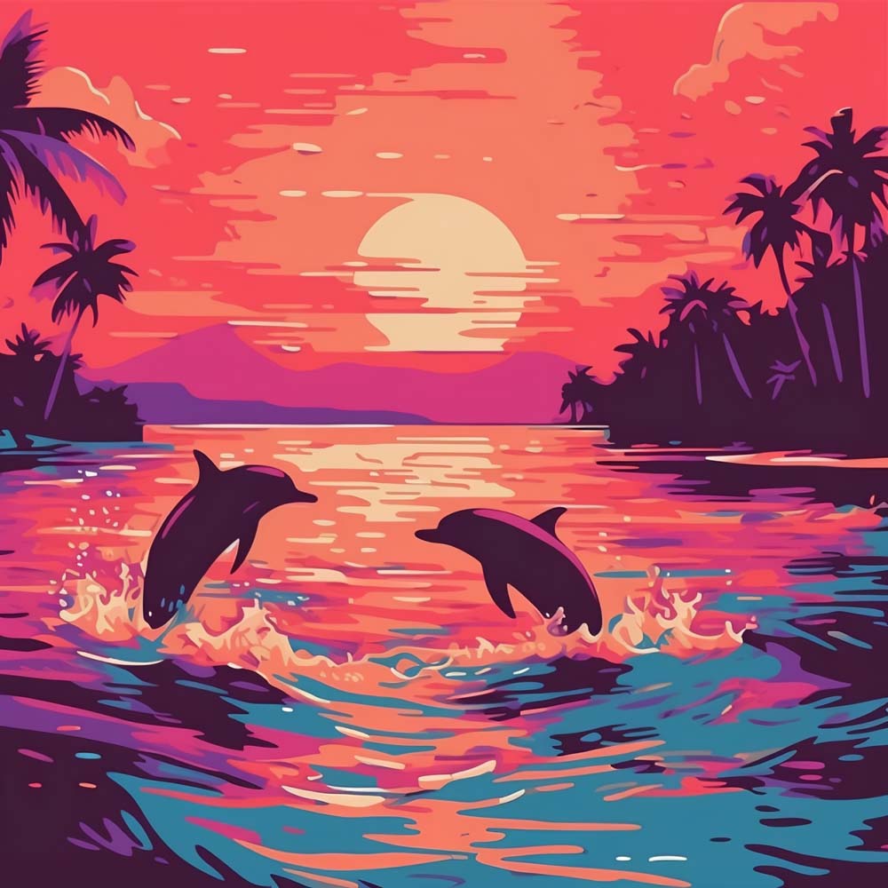 Dolphins at Sunset Paint by Numbers