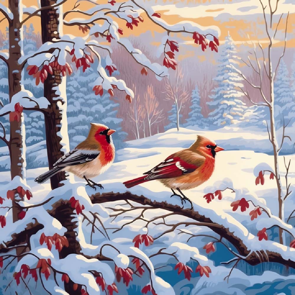 Birds and Snow Paint by Numbers