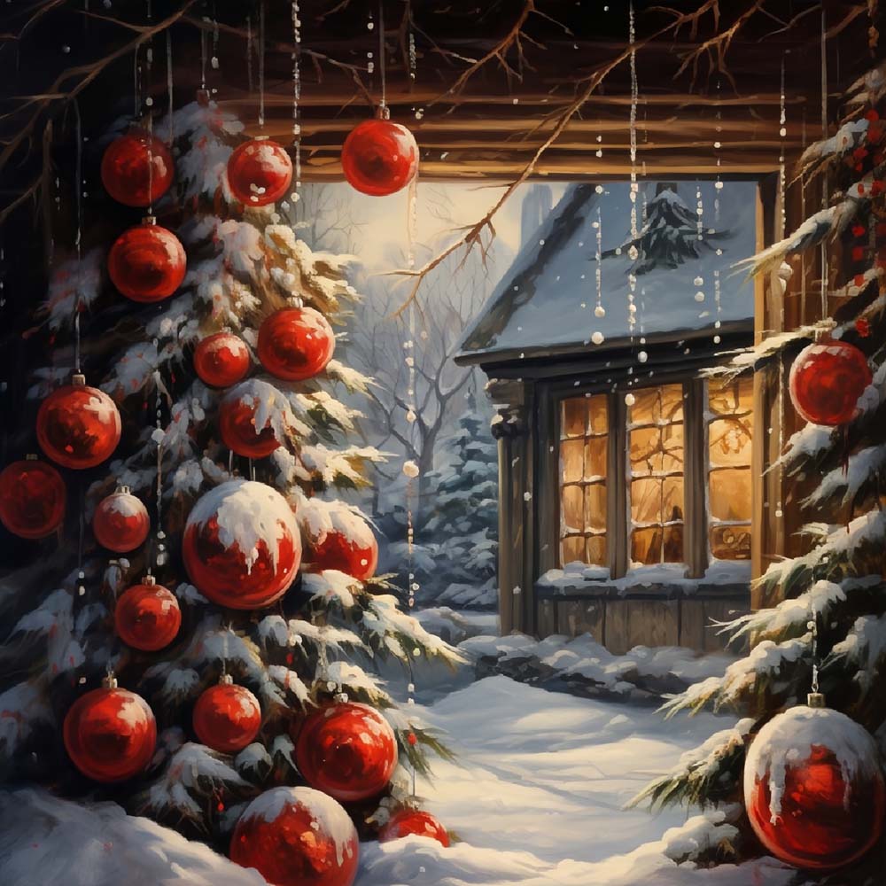 Red Christmas Decoration Balls and Snow Paint by Numbers