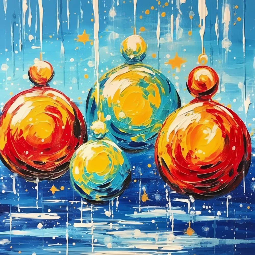 Watercolor Christmas Decorative Balls Paint by Numbers