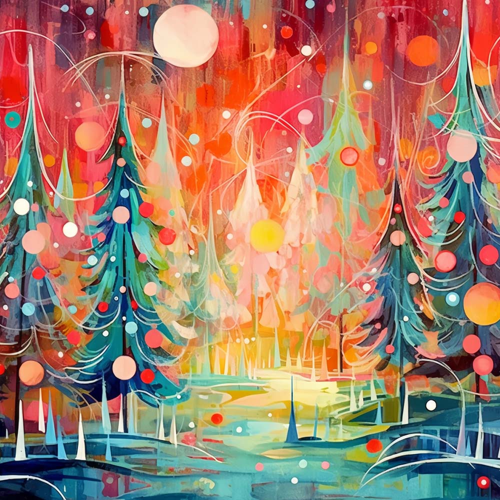 Moon and Christmas Trees Paint by Numbers