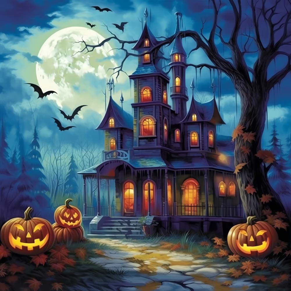 Halloween Pumpkin Lanterns and Castle Paint by Numbers