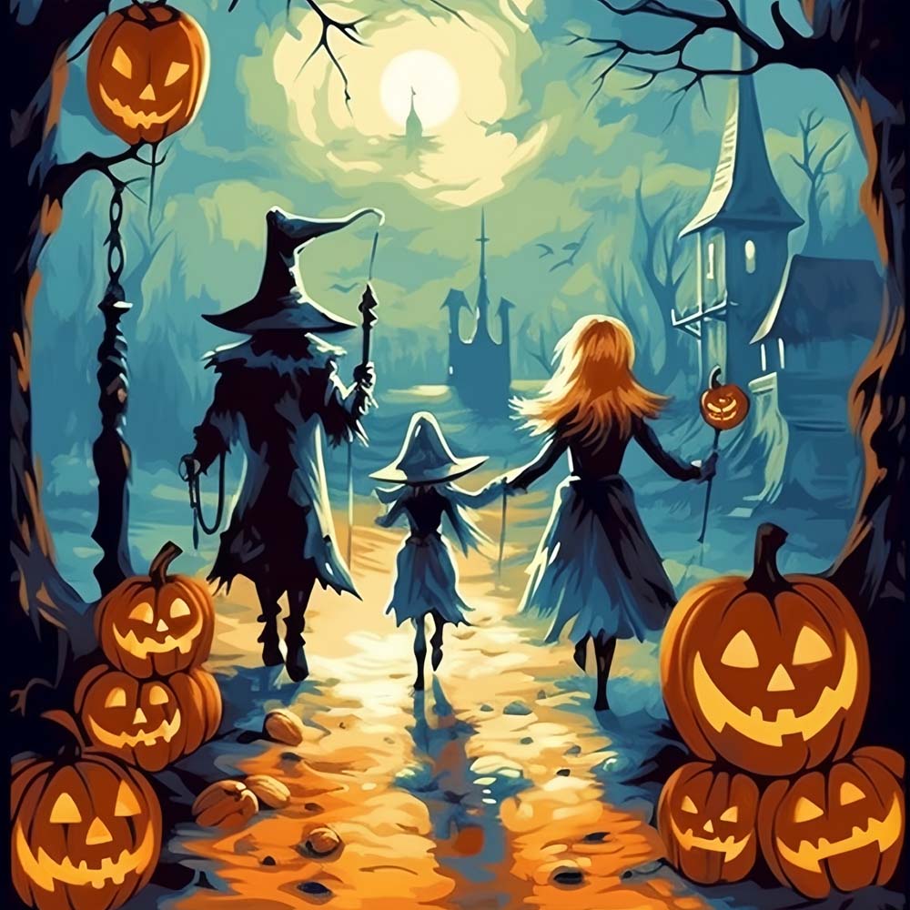 Witches and Halloween Pumpkin Lanterns Paint by Numbers