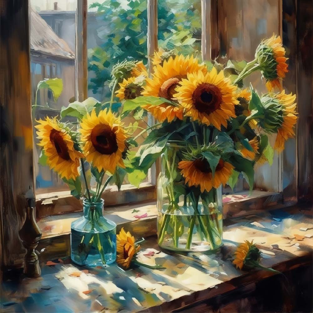 Sunflowers in Glass Bottles Paint by Numbers