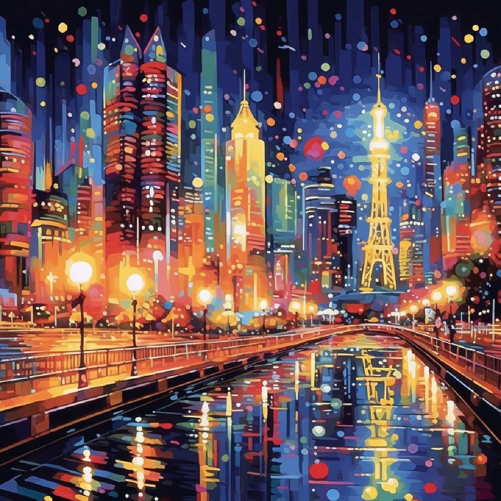 A Bustling City at Night Paint by Numbers