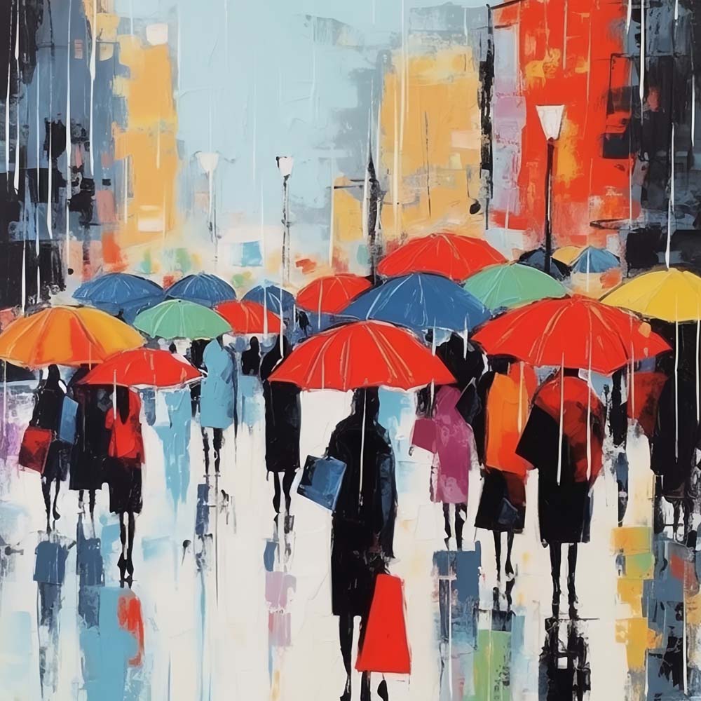 People with Umbrellas in the Rain Paint by Numbers