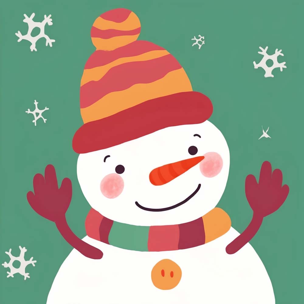 Cartoon Happy Snowman with a Hat Paint by Numbers for Kids