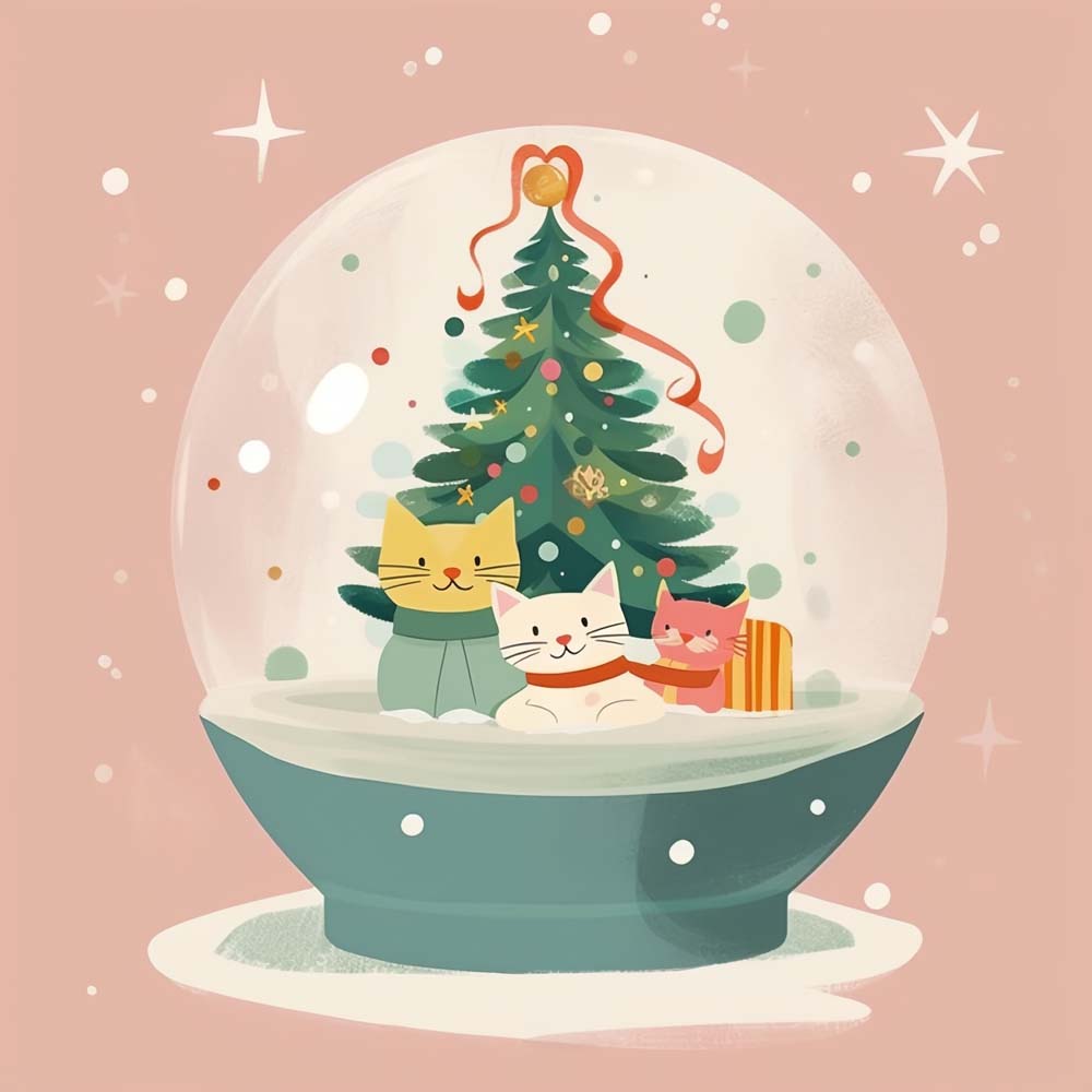 Christmas Tree and Cats in a Crystal Ball Paint by Numbers