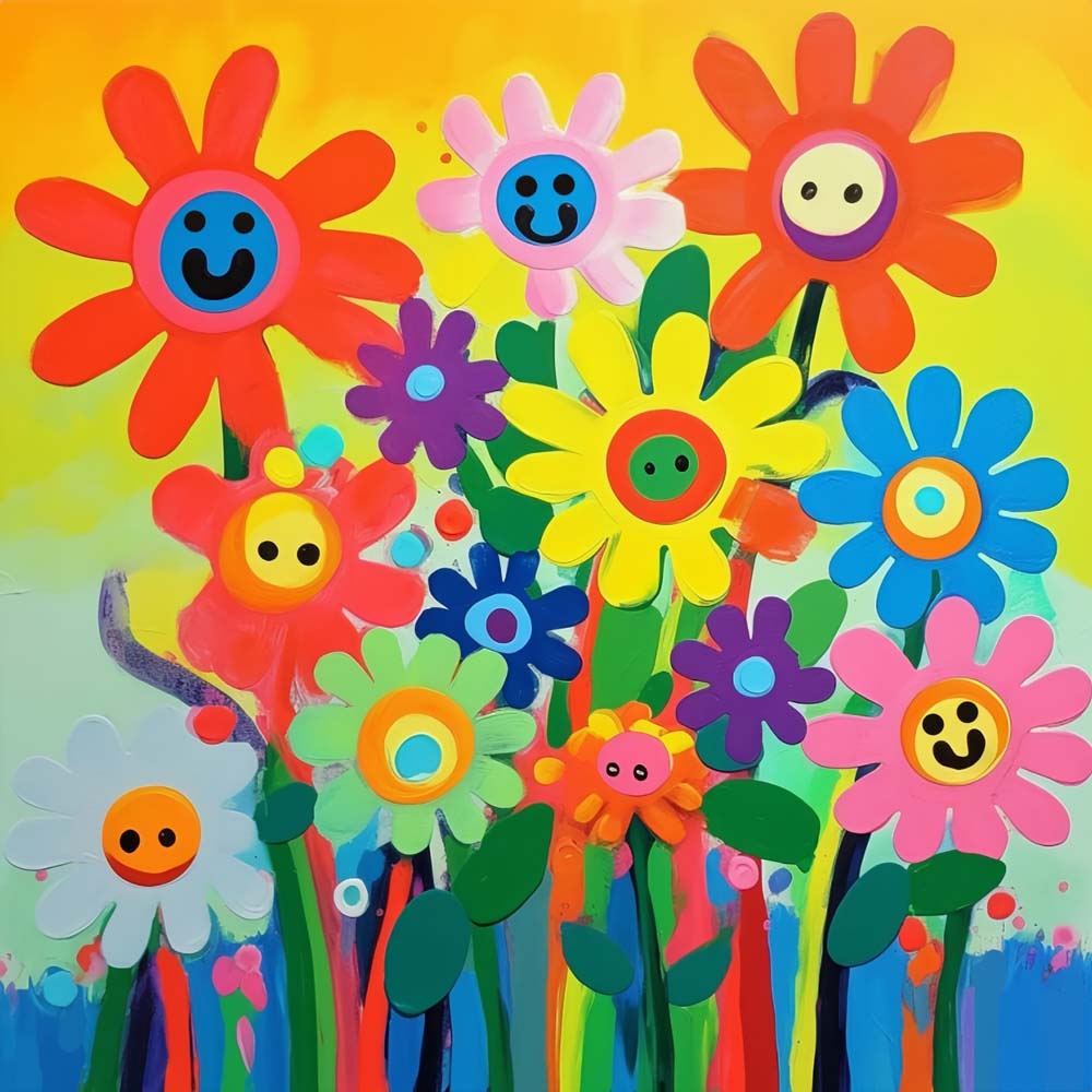 Colorful Smiling Flowers Paint by Numbers for Kids