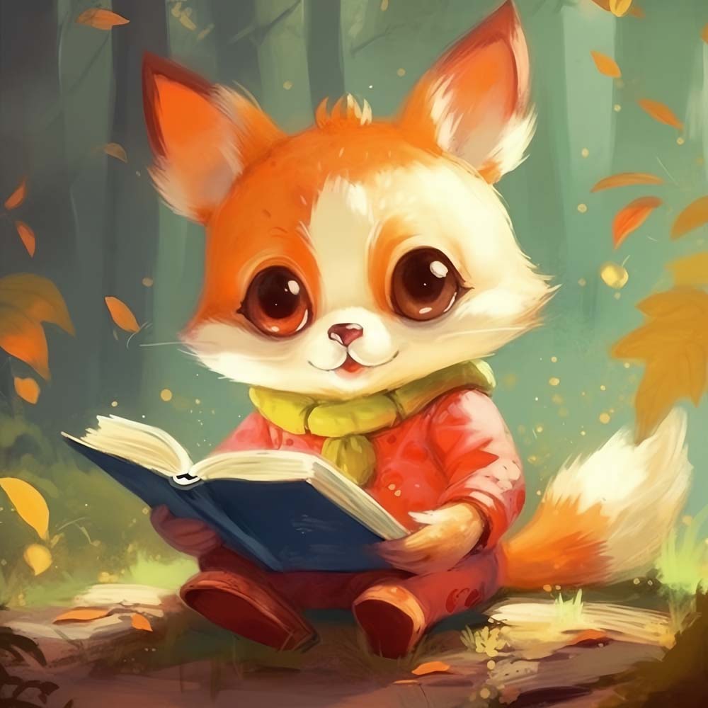 Cartoon Fox Reading Book Paint by Numbers for Kids