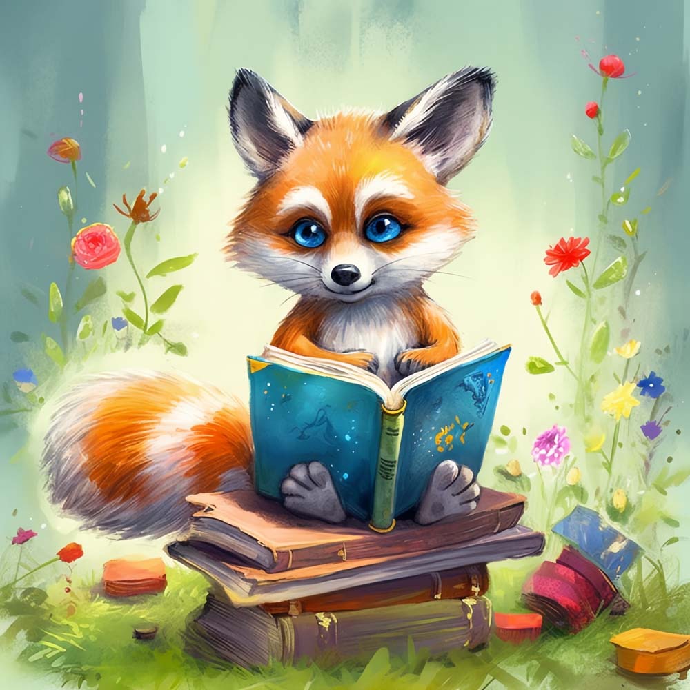 Cartoon Fox, Books and Flowers Paint by Numbers for Kids