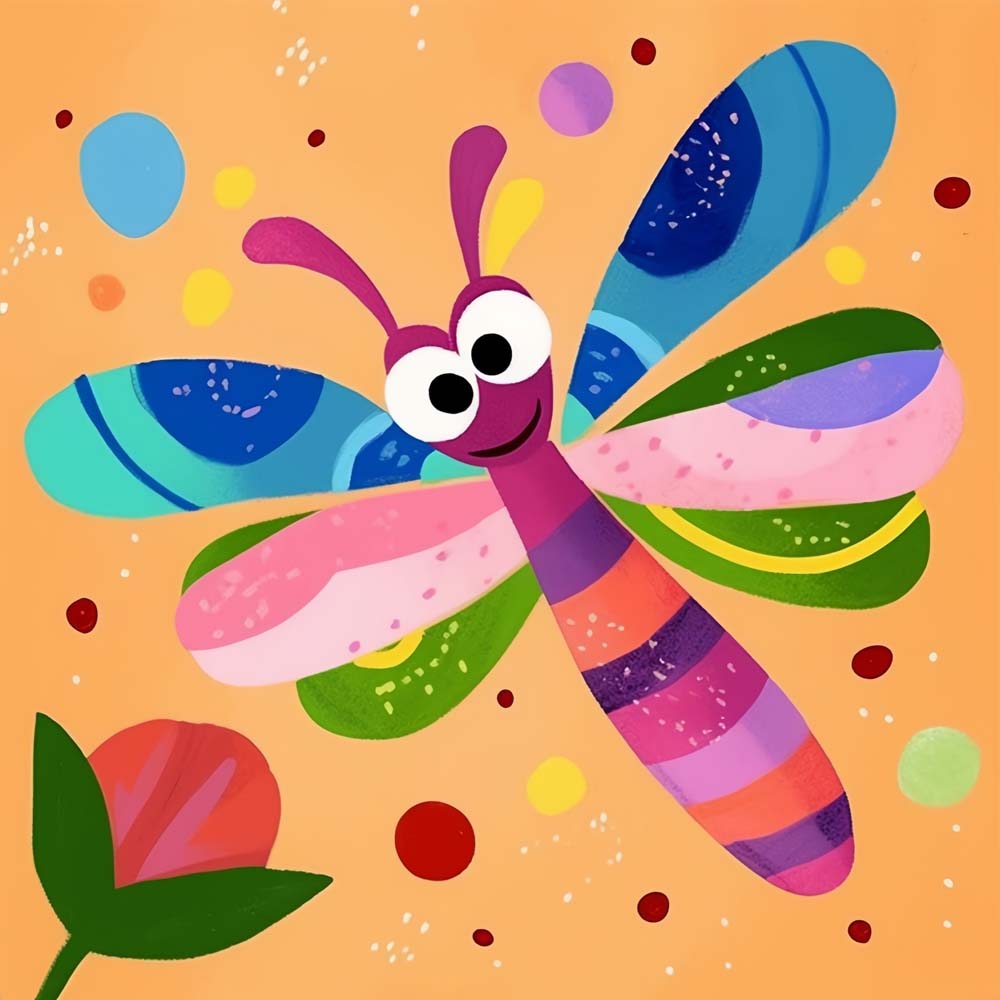 Cartoon Dragonfly and Tulip Paint by Numbers for Kids