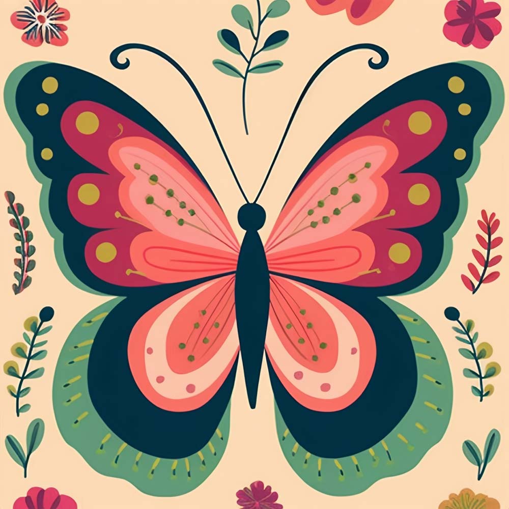 Green-Pink Butterfly Paint by Numbers