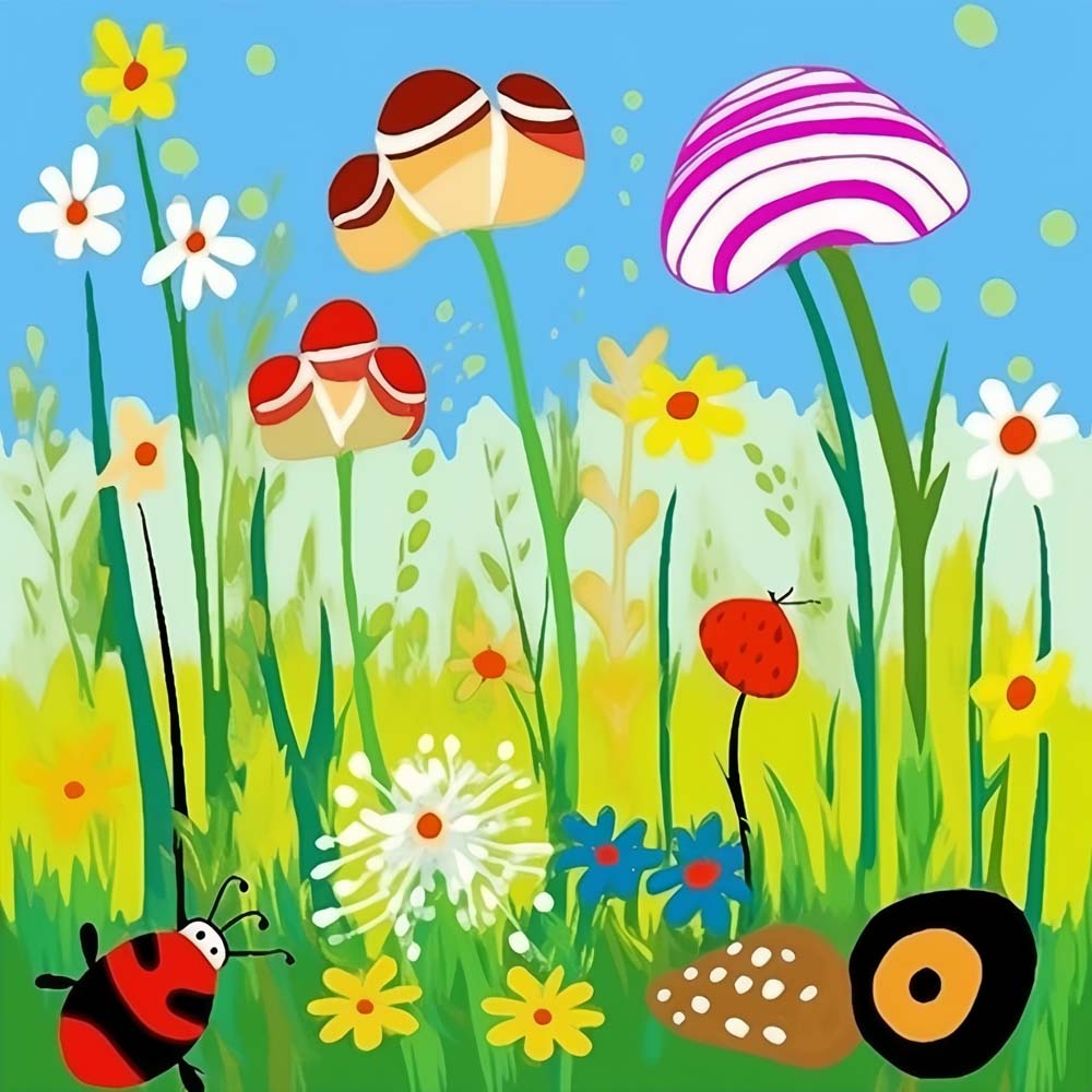 Cartoon Insect and Spring Flowers Paint by Numbers for Kids