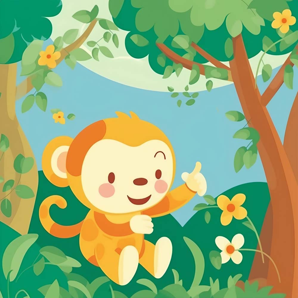 Cartoon Monkey in Forest Paint by Numbers for Kids