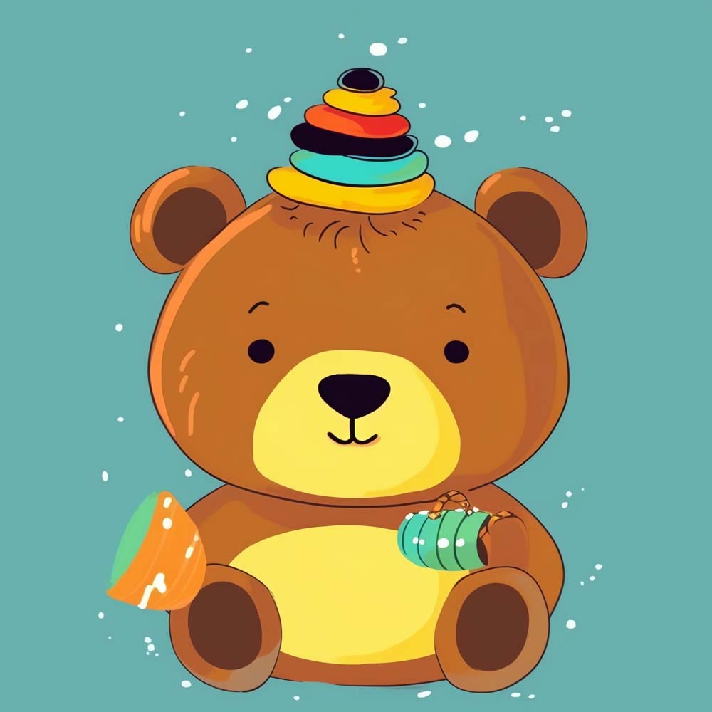 Cartoon Bear with Colorful Hut Paint by Numbers for Kids