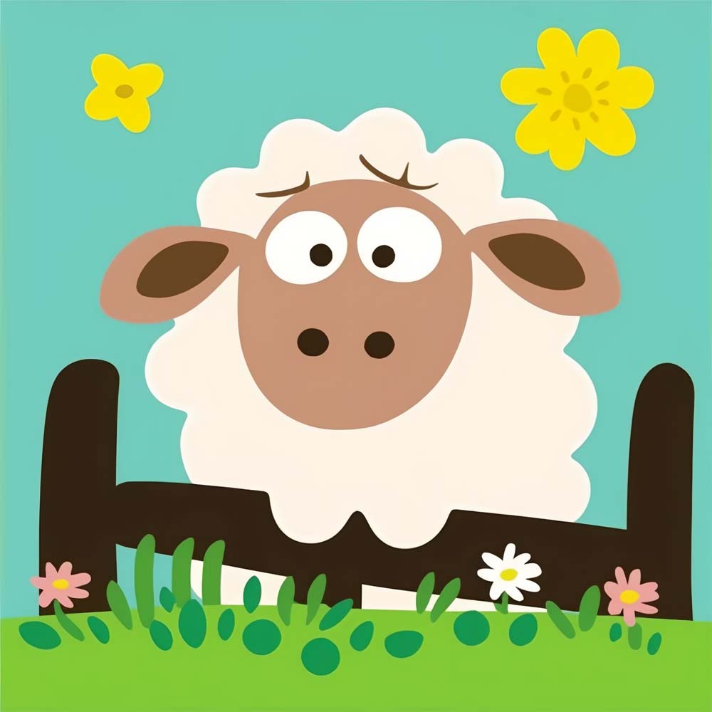 Cartoon Sheep and Flowers Paint by Numbers for Kids