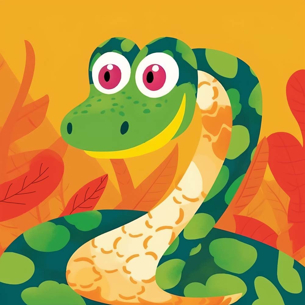 Green Cartoon Snake Paint by Numbers for Kids