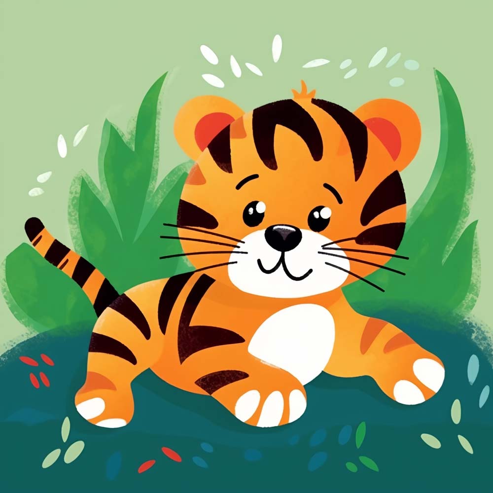 Cartoon Tiger in the Grass Paint by Numbers for Kids