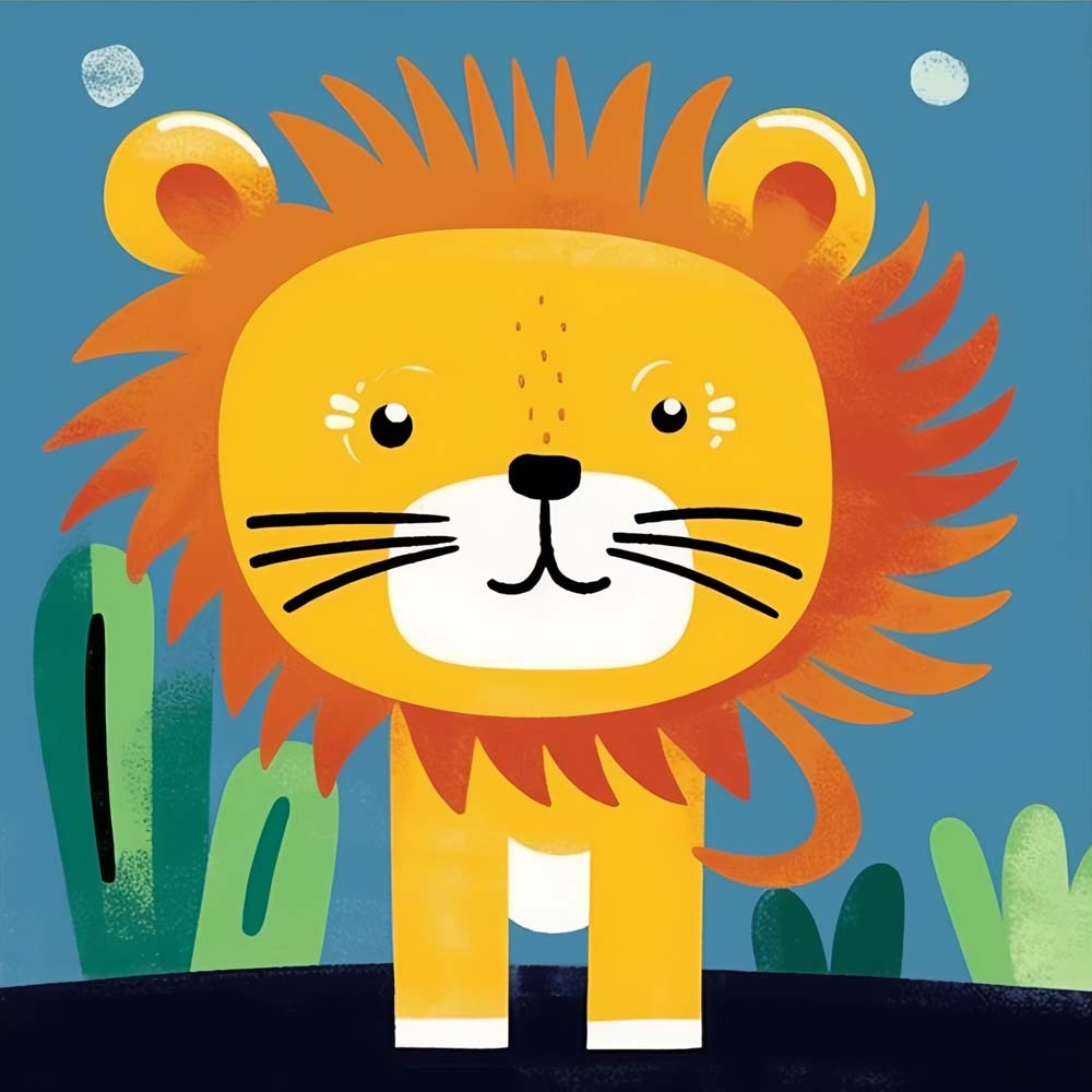 Cartoon Lion and Cactus Paint by Numbers for Kids