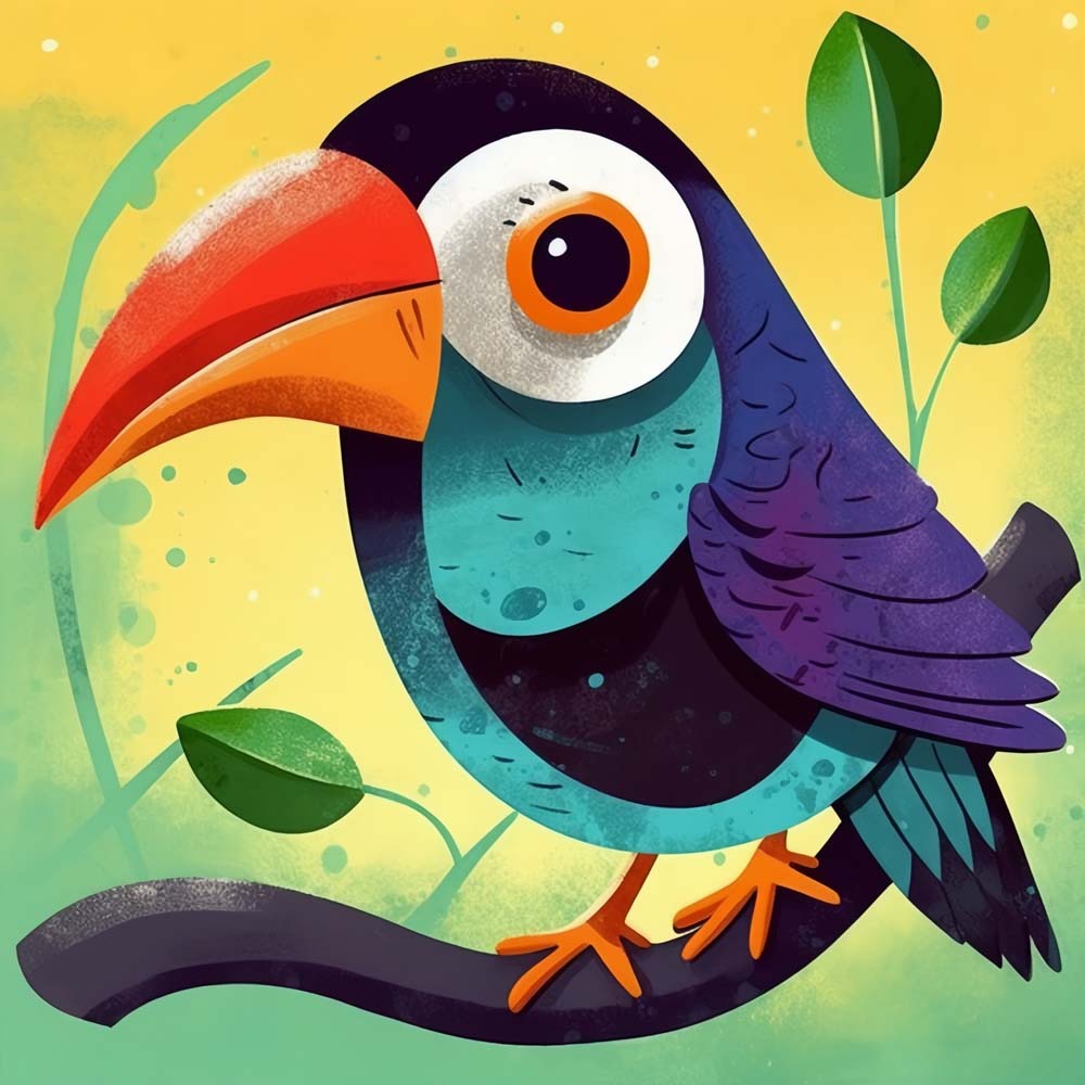 Cartoon Parrot on Branch Paint by Numbers for Kids