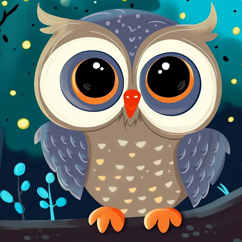 Cute Cartoon Owl on Tree Paint by Numbers for Kids