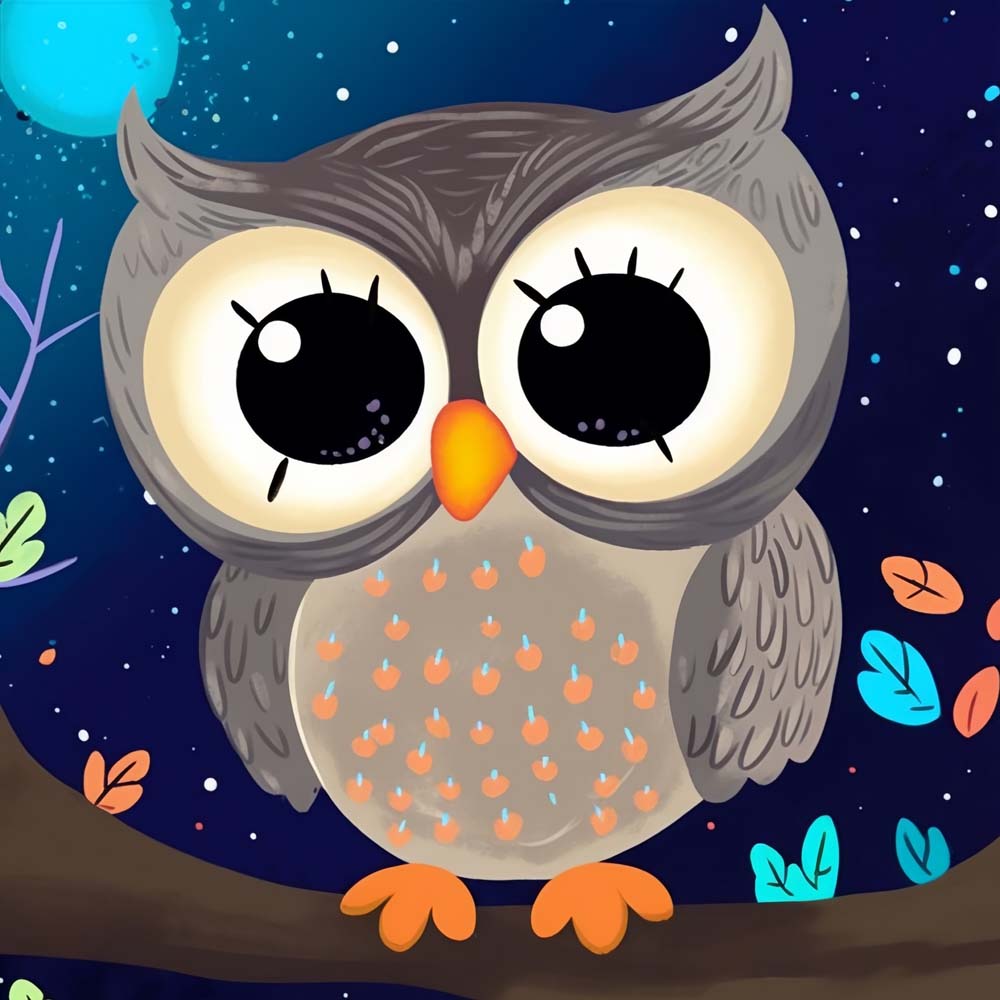 Cute Cartoon Owl and Moon Paint by Numbers for Kids