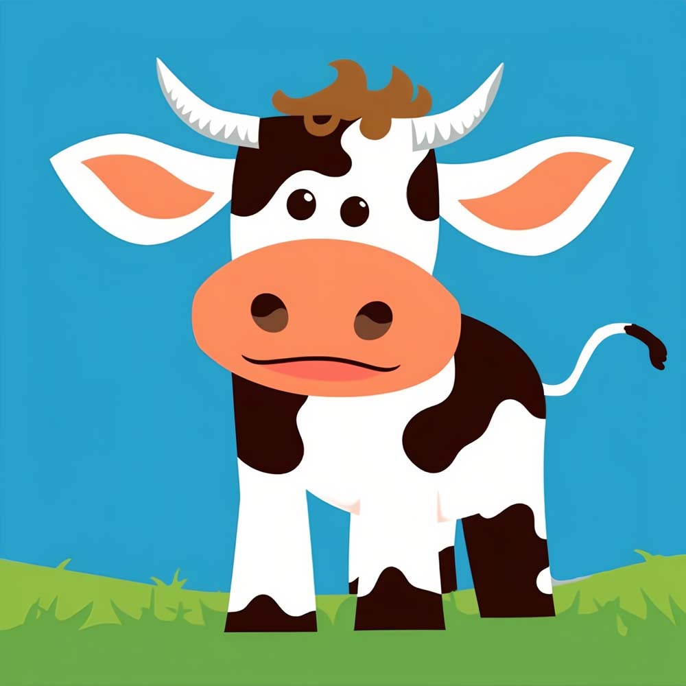 Cartoon Cow on Grass Paint by Numbers for Kids