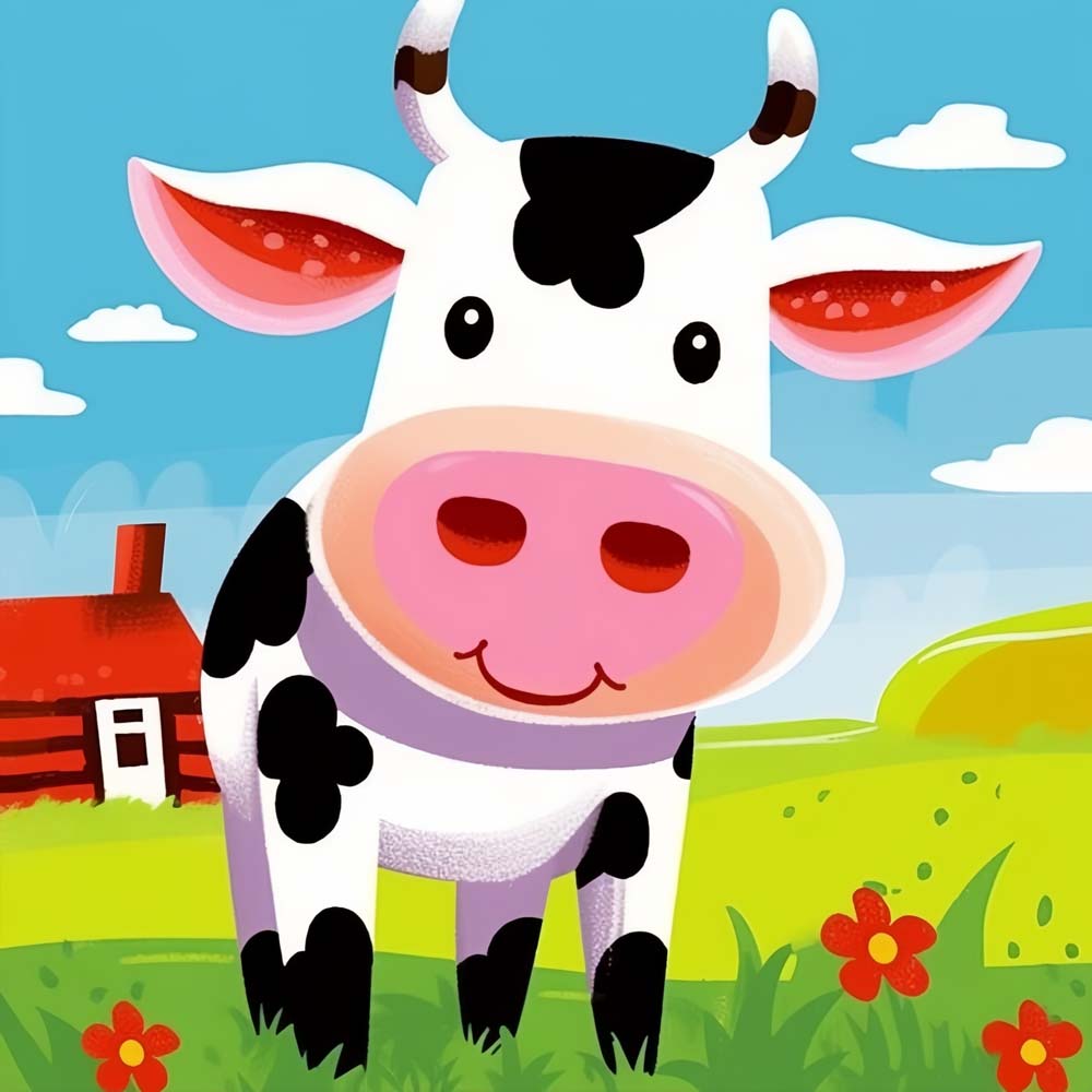 Cartoon Cow on the Farm Paint by Numbers for Kids