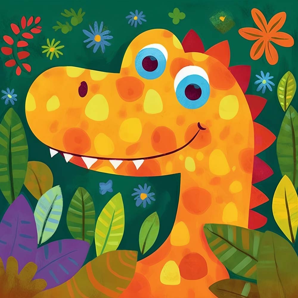 Smiling Cartoon Dinosaur Paint by Numbers for Kids