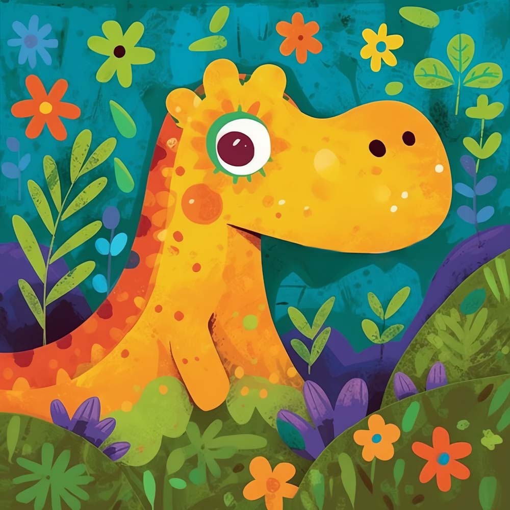 Yellow Cartoon Dinosaur Paint by Numbers for Kids