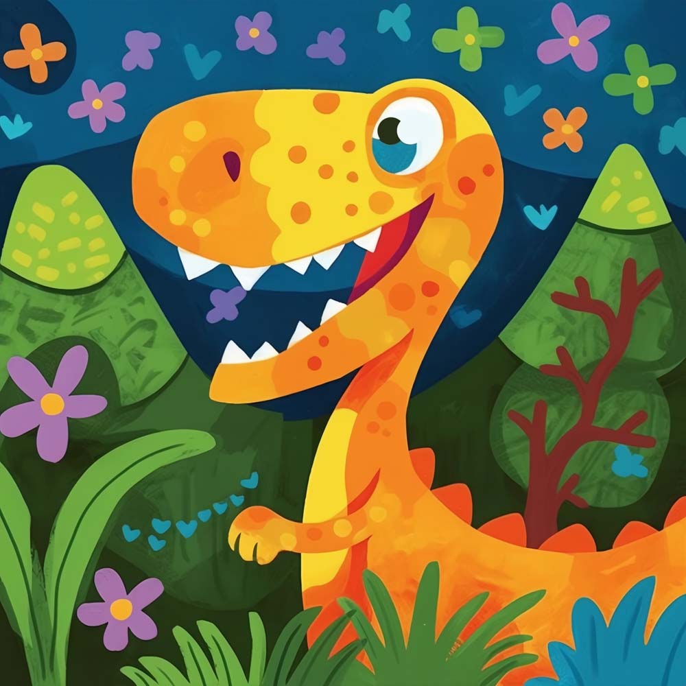 Cartoon Dinosaur in Forest Paint by Numbers for Kids