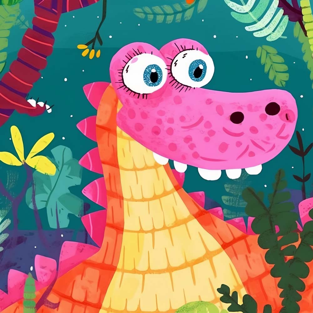 Pink Cartoon Dinosaur Paint by Numbers for Kids