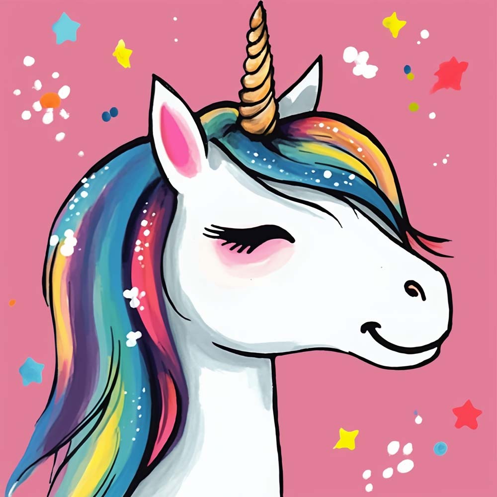 Cartoon Unicorn with Eyes Closed Paint by Numbers for Kids