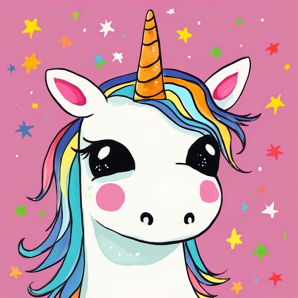 Cartoon Unicorn on Pink Background Paint by Numbers for Kids