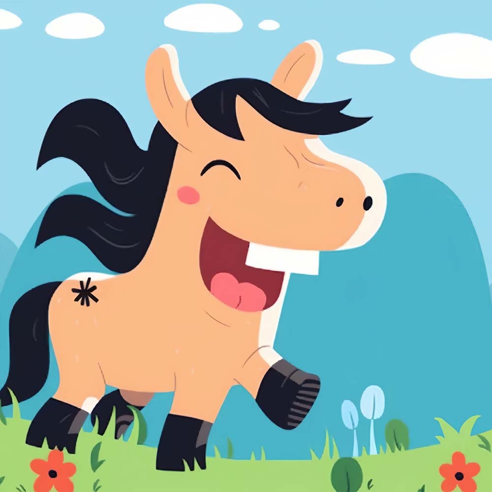 Laughing Cartoon Horse Paint by Numbers for Kids