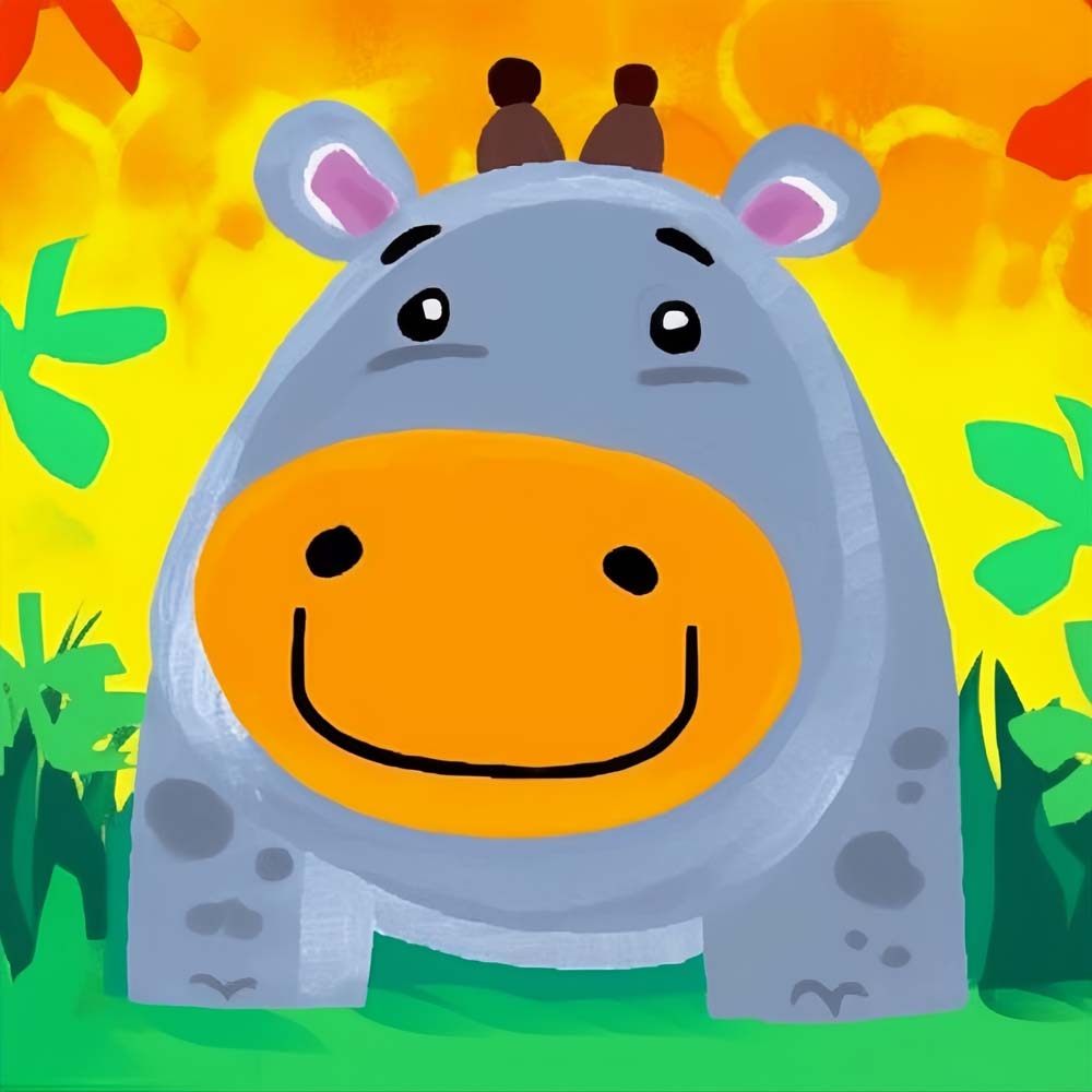 Cartoon Hippo on the Grass Paint by Numbers for Kids