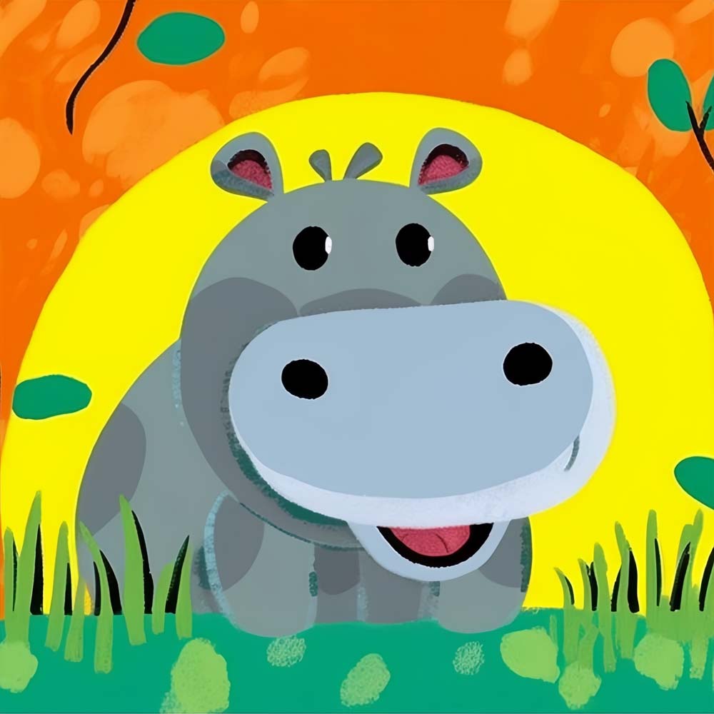 Cute Cartoon Hippo Paint by Numbers for Kids